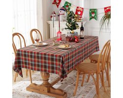 Tafelkleed - Kerst Tafelkleed - Polyester + Katoen-Kerstversiering - Tafelkleed - Koffie Tafelkleed - Tafelkleed - Rood en bruin geblokt - Rechthoekig - 140cm breed *260cm lang - 1 stuk