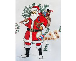 Tafelkleed - Kerst - Wit met grijze rand en kerstman - Rond 40 cm