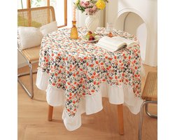 Tafelkleed - Klein vierkant tafelkleed met lentebloemen - 140 x 140 cm - Opvouwbare tafelhoes voor buiten - Geschikt voor tafels voor 2-4 personen (diameter 90 cm) - Tafelkleed voor eet- en salontafels - Wasbare stof - Oranje bloemen met witte rand