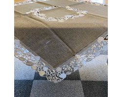 Tafelkleed Linnenlook Bruin met blaadjes - 85 x 85 cm