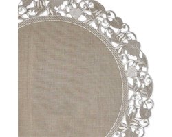 Tafelkleed - Linnenlook - Taupe met blaadjes - Rond 35 cm