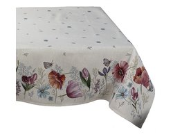 Tafelkleed - luxe gobelin stof - creme met bloemen - Tulpen - Klaproos en andere bloemen - vlinders - 140 x 180 cm