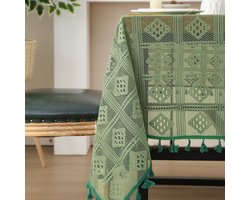 Tafelkleed - Maat XS - 140x100 cm - Eettafelkleed - Bureau-onderlegger - Decoratief tafelkleed - Eetkamertafelkleed - Stijlvol tafelkleed - Tafelkleed met kant en ruitpatroon - Rechthoekig tafelkleed - Tafelkleed met uitgesneden motief