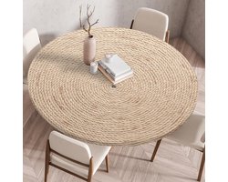 Tafelkleed met elastische rand, rond, gevouwen 3D geprint, afwasbaar rond tafelkleed voor binnen en buiten, afwasbaar, voor keuken, eetkamer, picknicktafels, 120 cm, rotan
