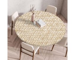 Tafelkleed met elastische rand, rond, gevouwen 3D geprint, afwasbaar rond tafelkleed voor binnen en buiten, afwasbaar, voor keuken, eetkamer, picknicktafels, 150 cm, geweven