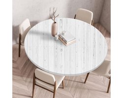 Tafelkleed met elastische rand, ronde vorm, gevouwen 3D geprint, afwasbaar rond tafelkleed voor binnen en buiten, afwasbaar, geschikt voor keuken, eetkamer, picknicktafels, 150 cm, wit