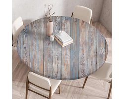 Tafelkleed met elastische rand, ronde vorm, gevouwen 3D geprint, afwasbaar rond tafelkleed voor binnen en buiten, afwasbaar, voor keuken, eetkamer, picknicktafels, 140 cm, blauwe graffiti