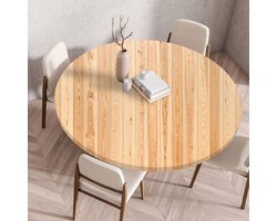 Tafelkleed met elastische rand, ronde vorm, gevouwen 3D geprint, afwasbaar rond tafelkleed voor binnen en buiten, afwasbaar, voor keuken, eetkamer, picknicktafels, 60 cm, licht hout