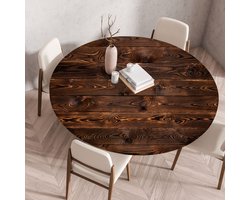 Tafelkleed met elastische rand, ronde vorm, gevouwen 3D geprint, afwasbaar rond tafelkleed voor binnen en buiten, afwasbaar, voor keuken, eetkamer, picknicktafels, 120 cm, donker houten paneel