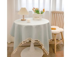 Tafelkleed met kwastjes, wasbaar, vlekbestendig, Geschikt voor tuintafels, salontafels, eettafels, bruiloften in de buitenlucht, feesten, keukens en woondecoratie. 120 x 120 cm (lichtblauw)