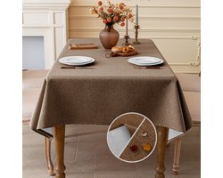 Tafelkleed met linnenlook, wasbaar, waterdicht, voor eetkamer, tuin, feest, bruiloft of thuis, 120 x 120 cm - Bruin