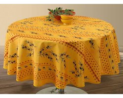 Tafelkleed Olivette - Ovaal kleed - Eettafel decoreren - Vuilafstotend behandeld - 150 x 240 cm - Geel