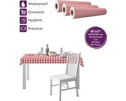 Tafelkleed op rol - 3 rollen - Wegwerp & Waterproof - Rood Wit ruiten - ON ROLL PAPER 100 x 120cm - Tafelpapier - Diner - Tafelpapier op rol