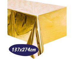 Tafelkleed Plastic - 137 x 274cm - Goud Tafelkleed - Tafeldoek - Tafellaken - Tafelzeil - Bruiloft - Oud en Nieuw - Kerst
