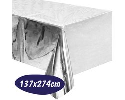 Tafelkleed Plastic - 137 x 274cm - Zilver Tafelkleed - Tafeldoek - Tafellaken - Tafelzeil - Bruiloft - Oud en Nieuw - Kerst