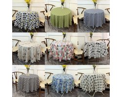 Tafelkleed Rond - Eettafel Cover - Keuken Decoratie - Kreukbestendig Materiaal - 150 cm - Wit Groen