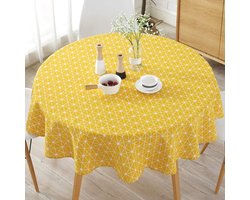 Tafelkleed - rond gestreept tafelkleed - met bloemenprint - wasbaar - geschikt voor restaurantdecoratie vakantie familie picknick - 1 stuk(geel dambord 150cm)