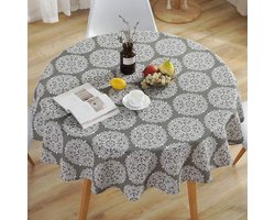 Tafelkleed - rond gestreept tafelkleed - met bloemenprint - wasbaar - geschikt voor restaurantdecoratie vakantie familie picknick - 1 stuk(grijze bloemen 150cm)