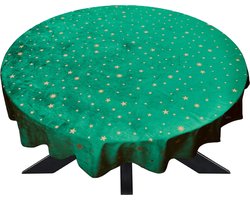 Tafelkleed Rond - Kerst - Kersttafelkleed - Groen - Goudensterren - Ø 160 cm