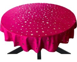 Tafelkleed Rond - Kerst - Kersttafelkleed - Rood - Gouden sterren - Ø 160 cm