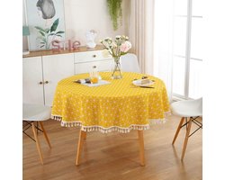 Tafelkleed Rond - Tafeldoek Katoen Linnen - Eettafel Decoratie - Kreukvrij Hittebestendig - 120CM - Geel