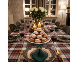 Tafelkleed "Stewart" – Wit Geruit –140x250 cm – Schotse Ruit / Tartan – 50% Katoen / 50% Polyester – Klassiek & Feestelijk – Binnen & Buiten