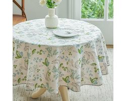 Tafelkleed - Tafelkleden - Klein rond tafelkleed - Lentetafelkleed - Bladmotief - Wasbaar - Tafelkleed van katoen en linnen - Geschikt voor feestjes picknick restauranttuin - Diameter 140 cm