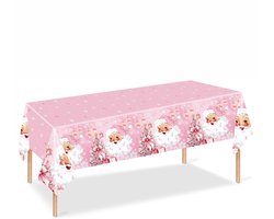 Tafelkleed - Tafelkleed kerst - Kerstmis decoratie - Kerstmis - Kersttafelkleed - 137x274cm - Rechthoek Groot Plastic Roze Tafelkleed - Sneeuwpop Feest Servies Decoraties - Kerstman Kerst Tafelkleden -Voor Winter Vakantie Diner Tafelkleed