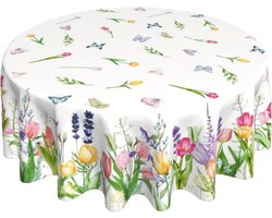 Tafelkleed - tafelkleed rond - Rond Tafelkleed Ø180cm - Tafelkleden - Tafelkleed Afwasbaar - Tafelkleed buiten - tafeldecoratie - Tafelloper - Ronde Lente Tafelkleed - Bloemen & Vlinders - Kreukvrij & Vlekbestendig - voor diner, feest en picknick