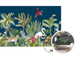 Tafelkleed - Tafellaken - 220x150 cm - Jungle - Planten - Dieren - Kinderen - Flamingo - Zebra - Binnen en Buiten