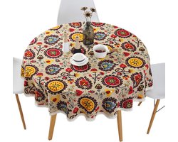 Tafelkleed – tafellaken - Buitentafelkleed – Tuintafelkleed – Decoratief tafelkleed voor binnen en buiten – Rond tafelkleed – Beschermend tafelkleed – Diameter 150 cm