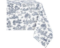 Tafelkleed Toile De Jouy - Klassiek Frans Kleed - Eettafel Dekken - 100% Italiaans Katoen - 140x240 cm - Blauw