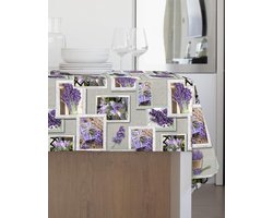 Tafelkleed Tradition, pluche, gewaxt, waterdicht en vuilafstotend, decor 4140 Provence lavendel, ideaal voor vierkante en ronde tafels voor 4 personen, 140 x 140 cm, gemaakt in Italië, met