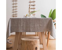 Tafelkleed van linnen en katoen - voor rechthoekige eettafels - effen geborduurd gaas tafelkleed - voor de decoratie van eettafels (135x220 cm, grijs)