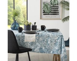 Tafelkleed van polyester rechthoekig 240 x 140 cm - petrol blauw met print - Eettafel tafellakens