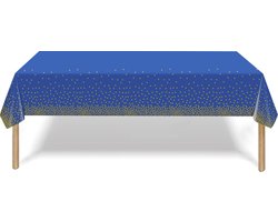 Tafelkleed Verjaardag Versiering Tafelloper Plastic Tafelzeil Blauw Goud Stippen Feest Tafellaken Xl Formaat 137*274cm