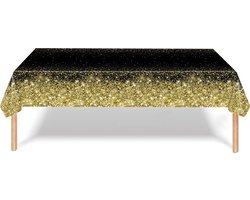 Tafelkleed Verjaardag Versiering Tafelloper Plastic Tafelzeil Zwart Goud Glitter Feest Tafellaken Xl Formaat 137*274cm