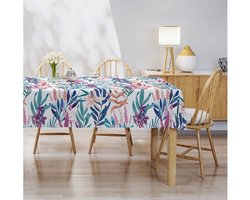 Tafelkleed voor tafel 140 x 220 turquoise gekleurde bladeren - zeer elegant - Materiaal: 70% katoen, 30% polyester Gewicht: 160 g/m2