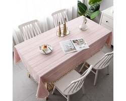 tafelkleed - waterdicht - luxe van katoen - zacht - ademend en linnen - premium kwaliteit wasbaar voor eettafel picknickfeest gestreept - roze rechthoekig - groot formaat/ovaal 140 x 180 cm