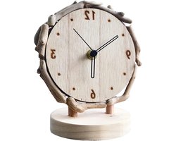 Tafelklok Hout - Bureauklok Decoratie - Woonkamer Decoreren - Handgespleten Creatief - 14 x 16 cm - Natuurlijk Hout