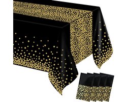 Tafellaken-tafelkleed plastic-tafelzeilPlastic -4-pack feesttafelkleden - Zwarte en gouden stippenconfetti rechthoekige tafelkleden - voor feesten, Halloween, Kerstmis, verjaardagen, babyshowerdecoraties - 137 x 274 cm