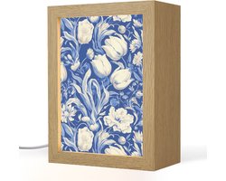 Tafellamp 15x20 cm - LED lamp - Bloemen - Delfts Blauw - Patroon - Tulp - Decoratieve tafellampen - Dimbaar - Tafellampje slaapkamer - Woonkamer binnen