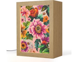 Tafellamp 15x20 cm - LED lamp - Bloemen - Kleurrijk - Roze - Decoratieve tafellampen - Dimbaar - Tafellampje slaapkamer - Woonkamer binnen