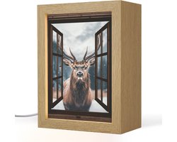 Tafellamp 15x20 cm - LED lamp - Doorkijk - Hert - Dieren - Landschap - Winter - Sneeuw - Landelijk - Decoratieve tafellampen - Dimbaar - Tafellampje slaapkamer - Woonkamer binnen