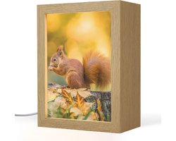 Tafellamp 15x20 cm - LED lamp - Eekhoorn - Herfst - Bosdieren - Herfstbladeren - Bos - Decoratieve tafellampen - Dimbaar - Tafellampje slaapkamer - Woonkamer binnen