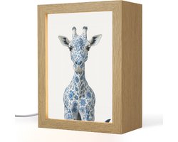 Tafellamp 15x20 cm - LED lamp - Giraffe - Delfts blauw - Dieren - Minimalistisch - Decoratieve tafellampen - Dimbaar - Tafellampje slaapkamer - Woonkamer binnen