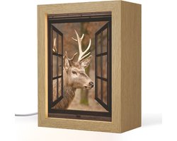 Tafellamp 15x20 cm - LED lamp - Hert - Dier - Bos - Herfst - Hertenkop - Bruin - Doorkijk - Decoratieve tafellampen - Dimbaar - Tafellampje slaapkamer - Woonkamer binnen