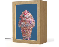 Tafellamp 15x20 cm - LED lamp - Ijsje - Hoorntje - Steentjes - Blauw - Decoratieve tafellampen - Dimbaar - Tafellampje slaapkamer - Woonkamer binnen