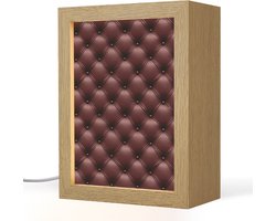 Tafellamp 15x20 cm - LED lamp - Leer - Patroon - Bordeaux - Decoratieve tafellampen - Dimbaar - Tafellampje slaapkamer - Woonkamer binnen