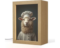 Tafellamp 15x20 cm - LED lamp - Schaap - Wol - Kok - Decoratieve tafellampen - Dimbaar - Tafellampje slaapkamer - Woonkamer binnen